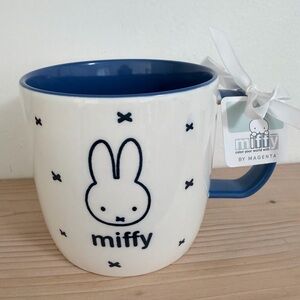 NWT Miffy By Magenta Blue & White Ceramic Mug. Miffy character face, “x” pattern